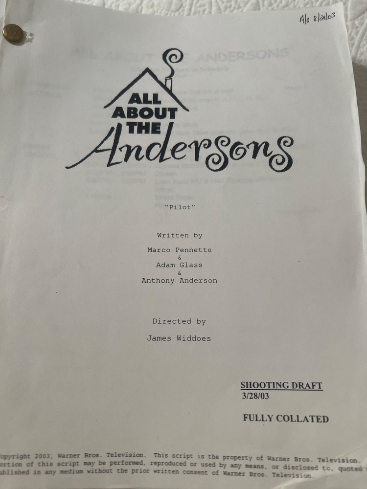 All about the Andersons, "Pilot" Script  Screenplay Anthony Anderson 2003 TV