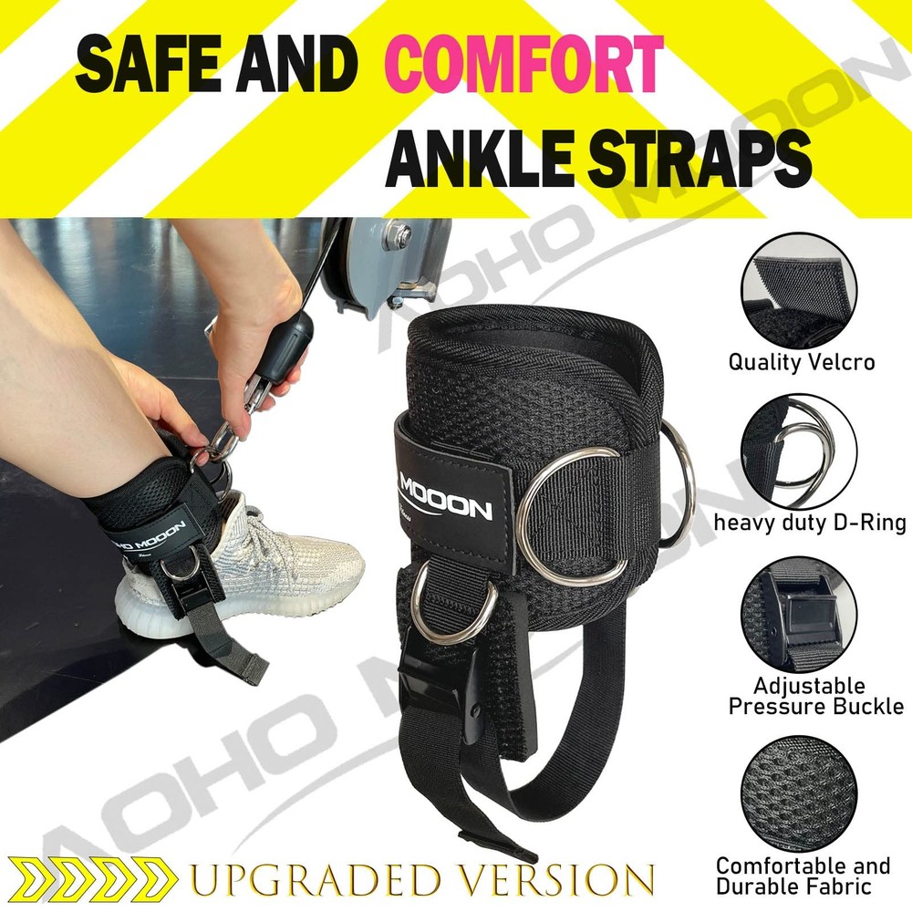 Ankle Straps for Cable Machine Accessories, Adjustable Buckle Pair, Black