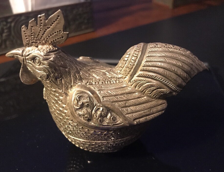 Sterling Silver Rooster Hen Chicken Box Rare