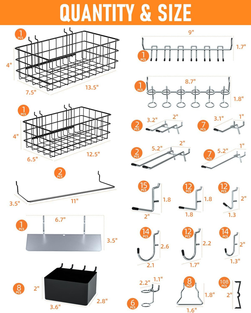 238PCS Pegboard Accessories Organizer Kit, Peg Board Hooks Assortment with Peg B