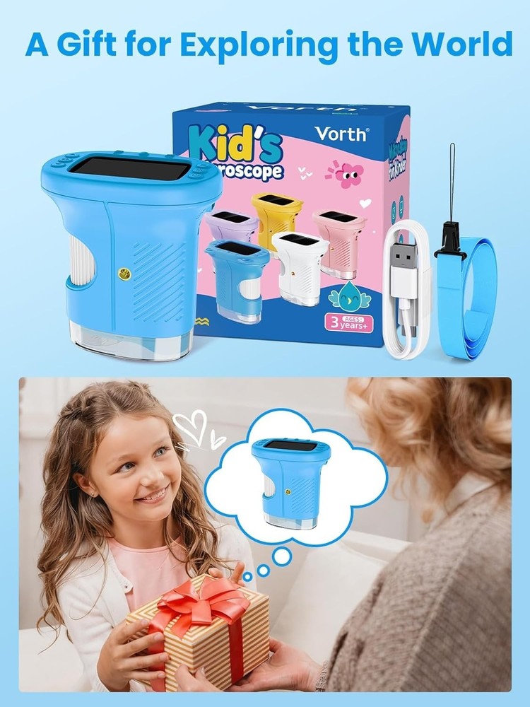 Blue 2.4" Kids Microscope - Digital Camera, 1000X Magnification, Fun Learning