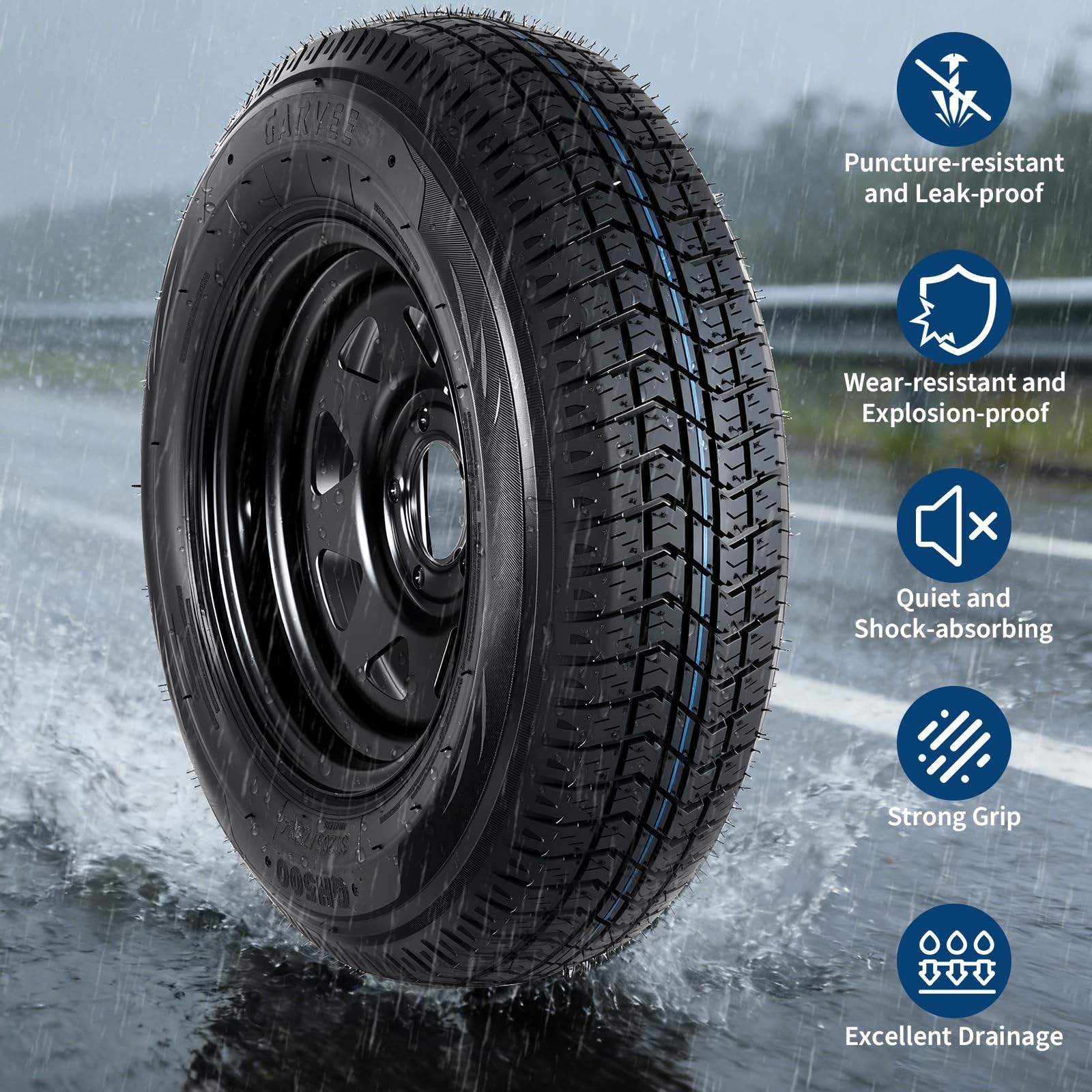 205/75D14 Trailer Tires with 14 Rims 5 Lug 4.5 Bolt Pattern Utility Boat Camper