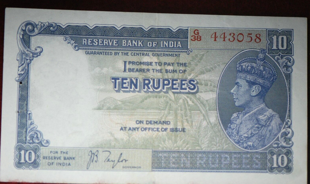 India - British, (ND) 10 Rupees, Pick #19a, Extremely Fine,    5-21*