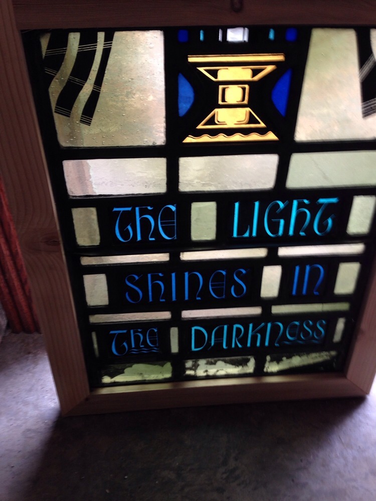 Sg 210 Antique Painted And Fired Candle Window Religious Symbolism