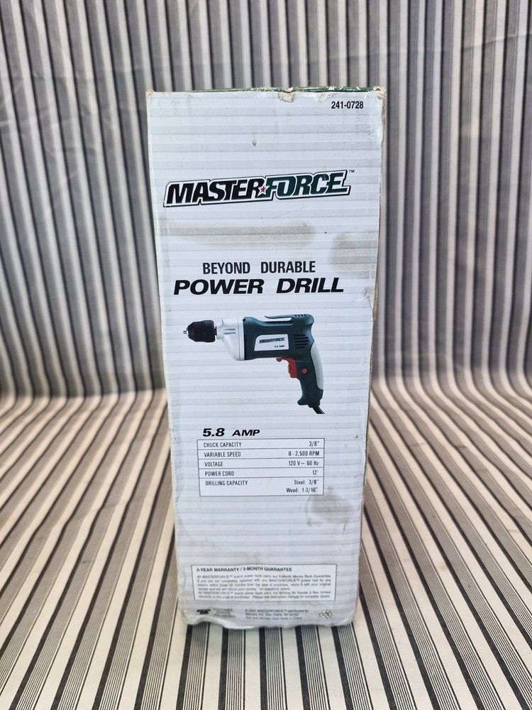 Masterforce 5.8 Amp 3/8" Variable Speed Reversible Power Drill w/ Case NOB