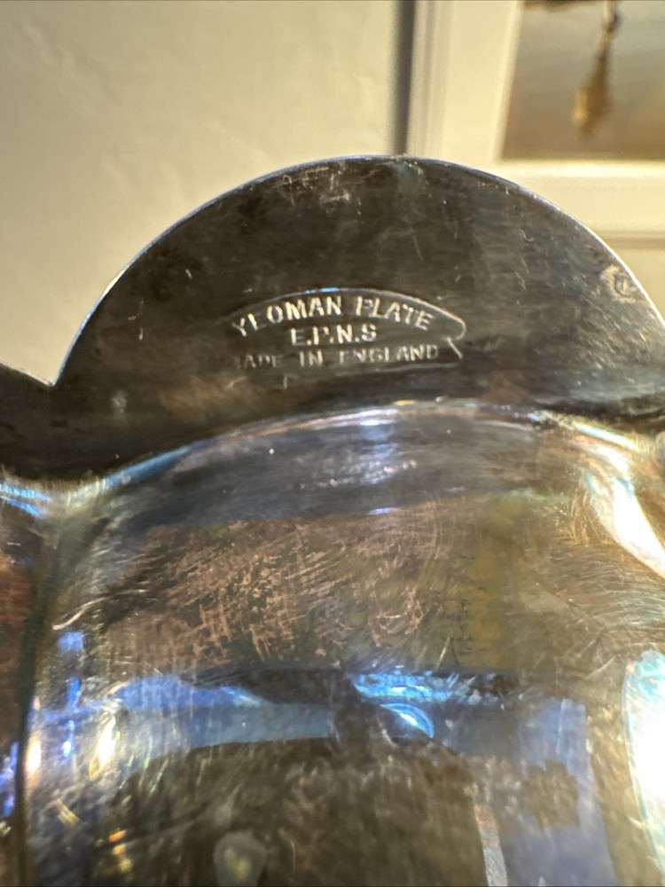 Vintage Silver Plate Candy Dish Scalloped Rectangular with Free Form Handle