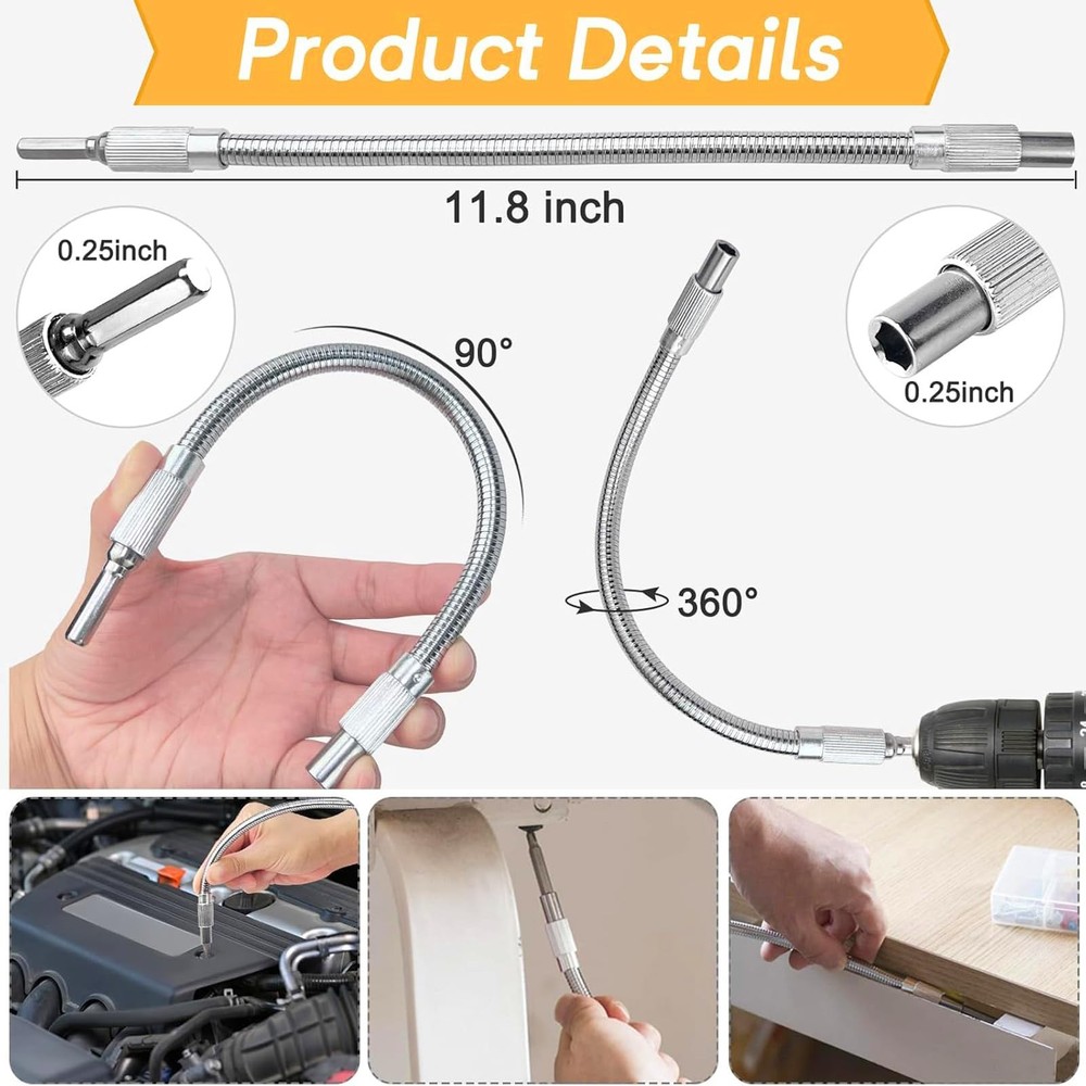 17Pcs Flexible Drill Bit Extension Kit + 3 Rotatable Socket Adapters