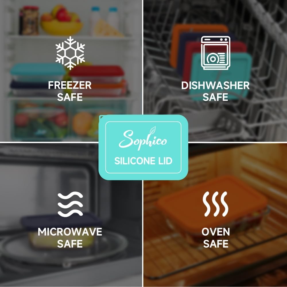 Sophico 3 Cup Rectangle Silicone Storage Cover Lids Replacement MINT - 2 PACK