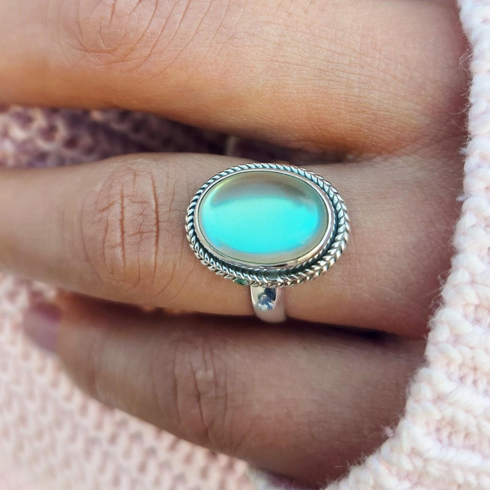 Angel Aura Quartz Ring 925 Sterling Silver Boho Ring Gemstone Statement Ring