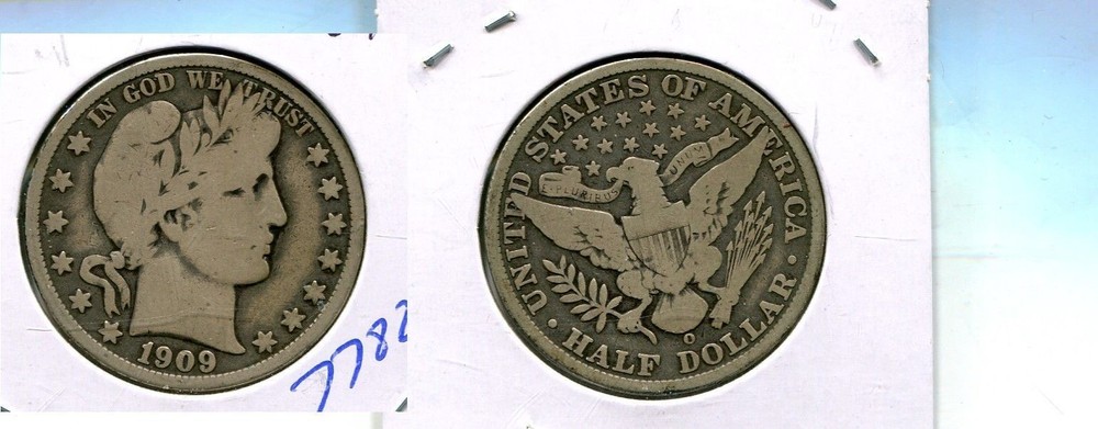 1909 O BARBER SILVER HALF DOLLAR VG 7782T