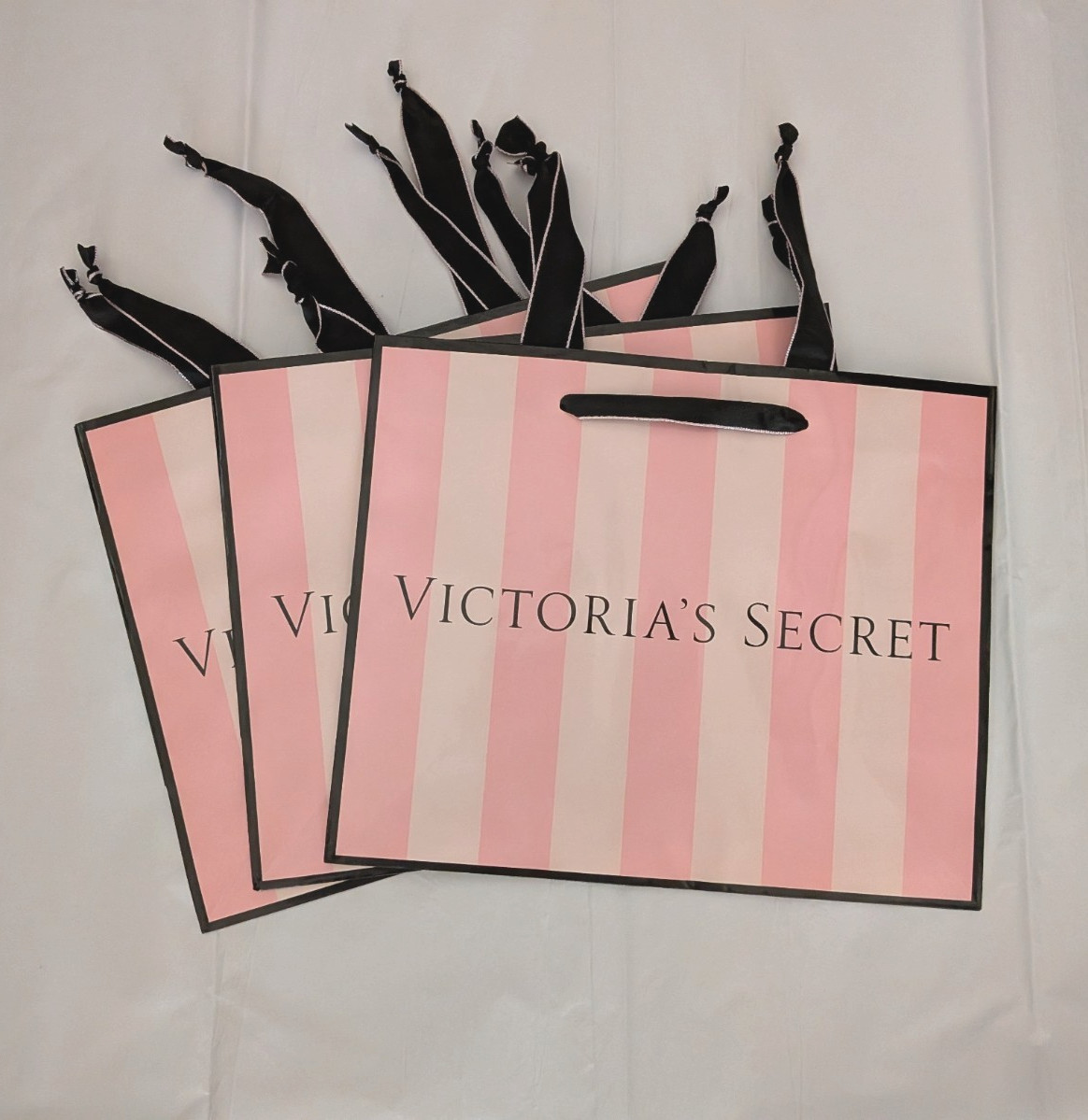 Victoria's Secret Shopping Gift Bag Pink Stripe Logo Medium Size Set of 3 NEW