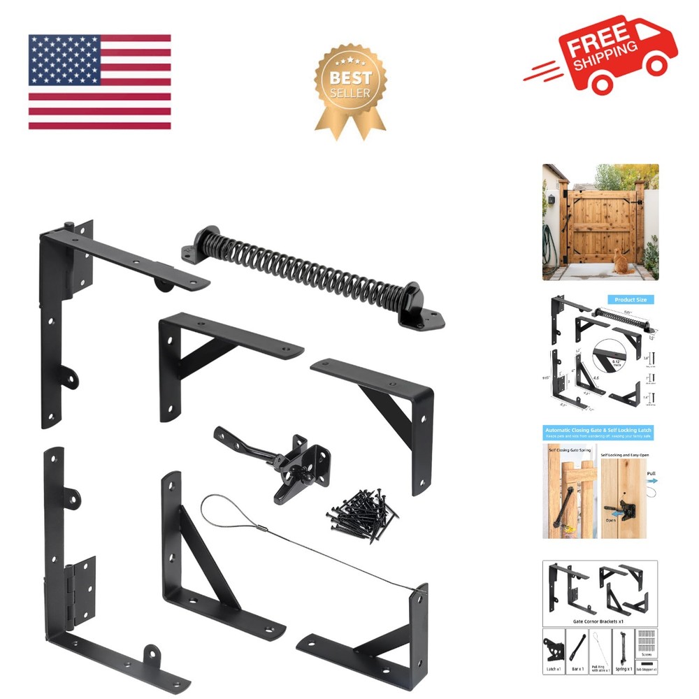 Fence Gate Kit Gate Hardware, 1 Set Anti Sag Gate Kit Gate Frame Cornor Brack...
