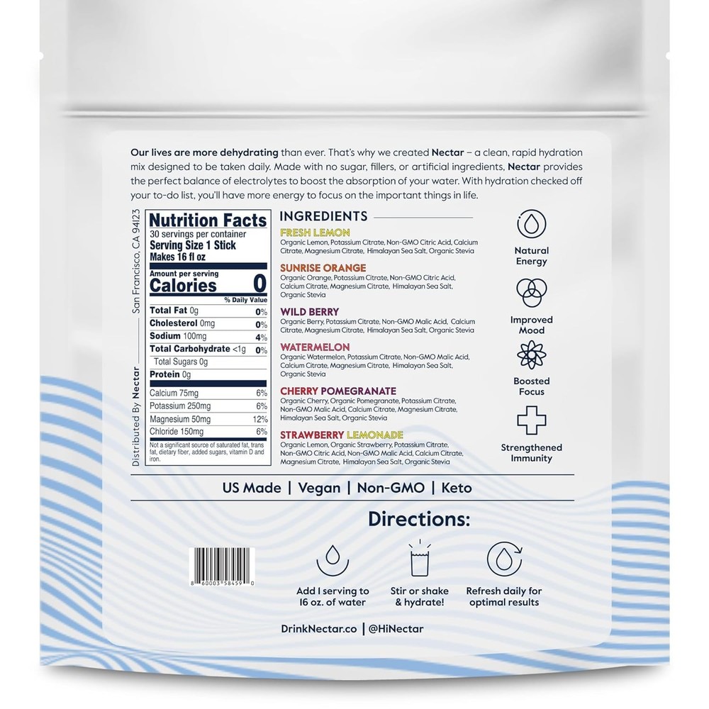Nectar Hydration Packets - Electrolytes Powder Packets - No Sugar or Calories...
