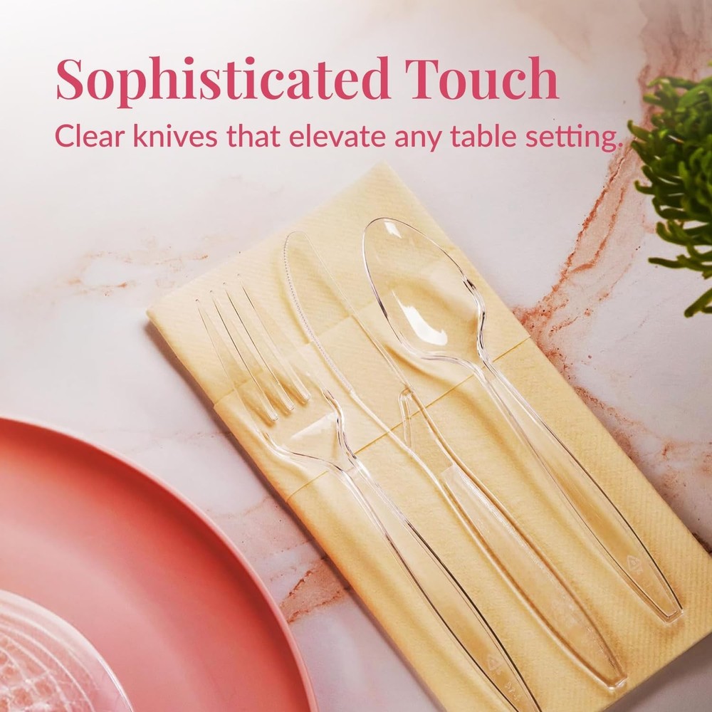 Prestee 100 Pack Plastic Silverware Knives - Heavy Duty, Clear (100)