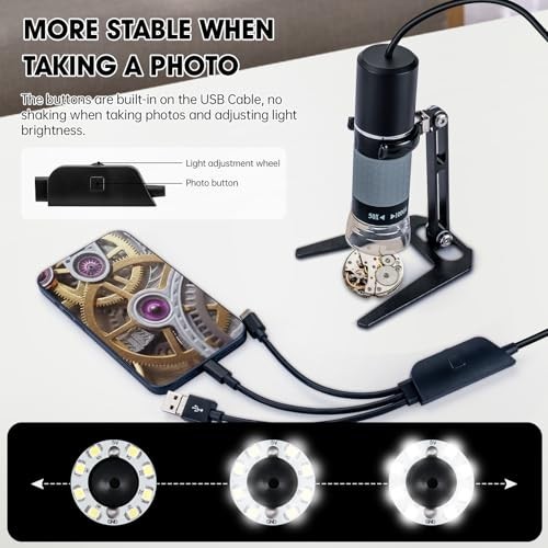 1080P USB Digital Microscope Camera, 50X-1000X Magnification, Metal Stand, Compa