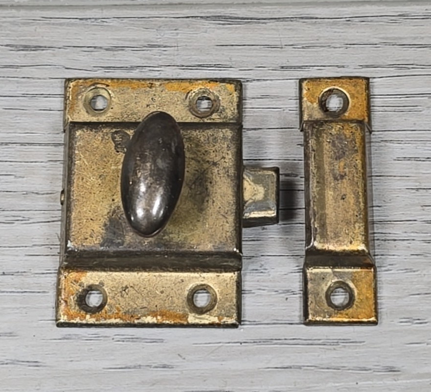 Antique Solid Brass Cabinet Latch T-Handle Spring Cupboard Turn Pantry Hardware