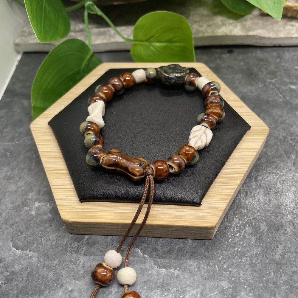 Handmade Ceramic Bead Beaded Stackable 7” Plus Stretch Bracelet New B355