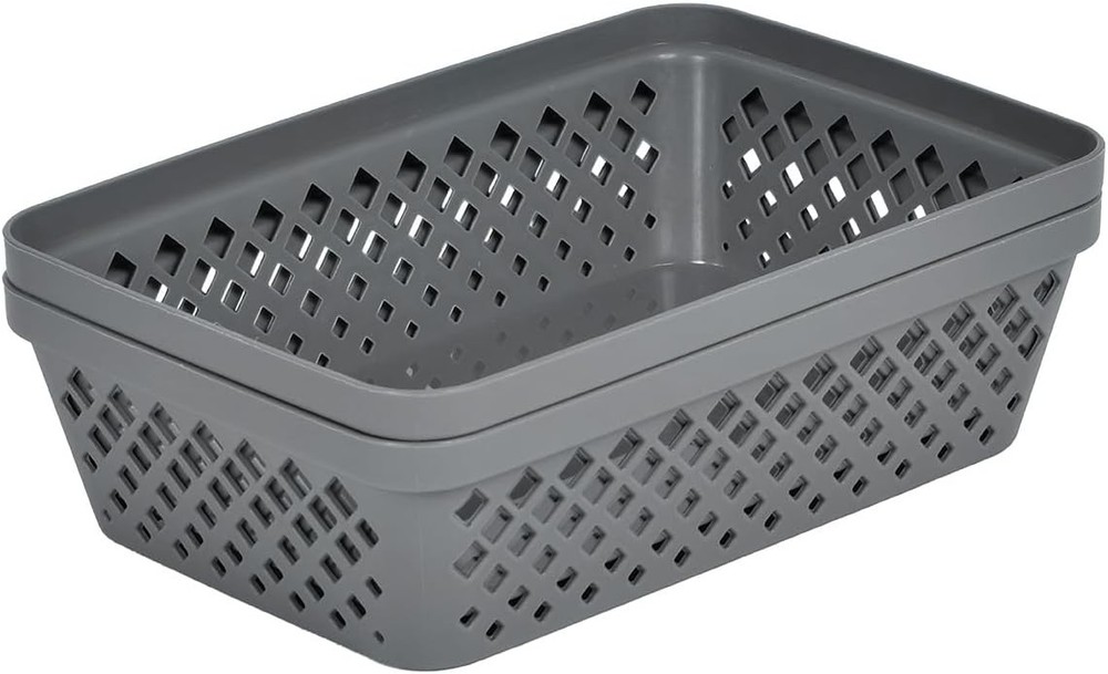 Glad Plastic Storage Basket Set - Multipurpose Drawer Trays, Medium, Grey