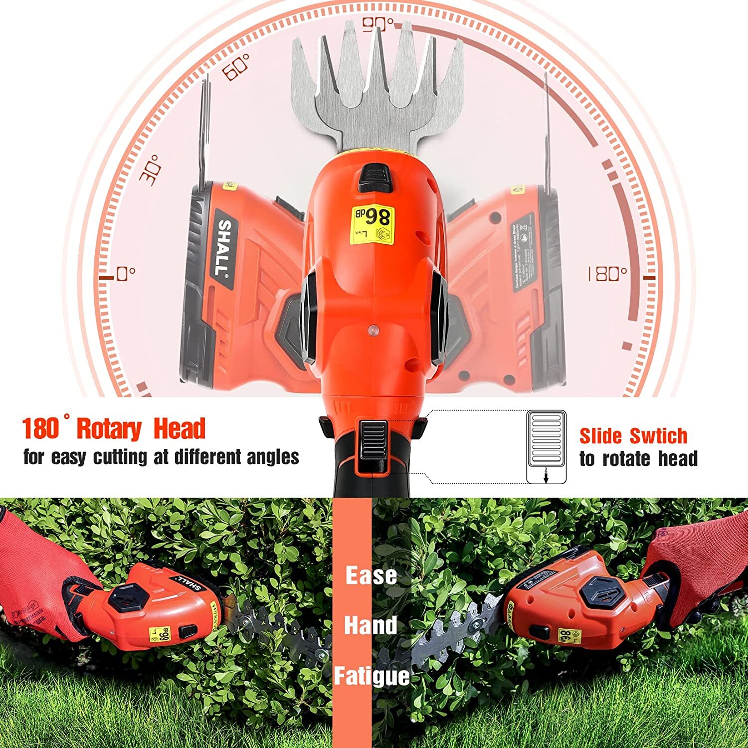 SHALL 7.2V Hedge Trimmer & Cordless Grass Shear-2 in 1 Handheld Grass Trimmer