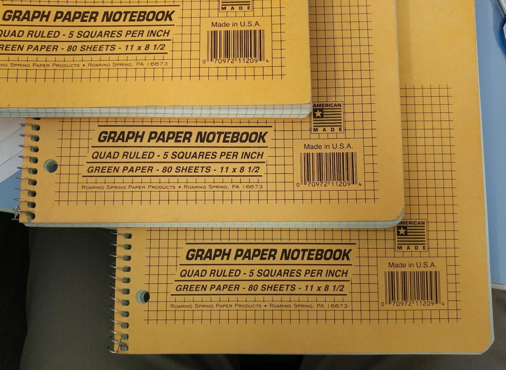 Spring Lab Notebook Wirebound 5x5 Graph Ruled 11"x8.5" 80 Sheets Green paper