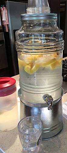 Breeze Glass Beverage Dispenser with Base Metal Stand Transforms Bucket, Lid,