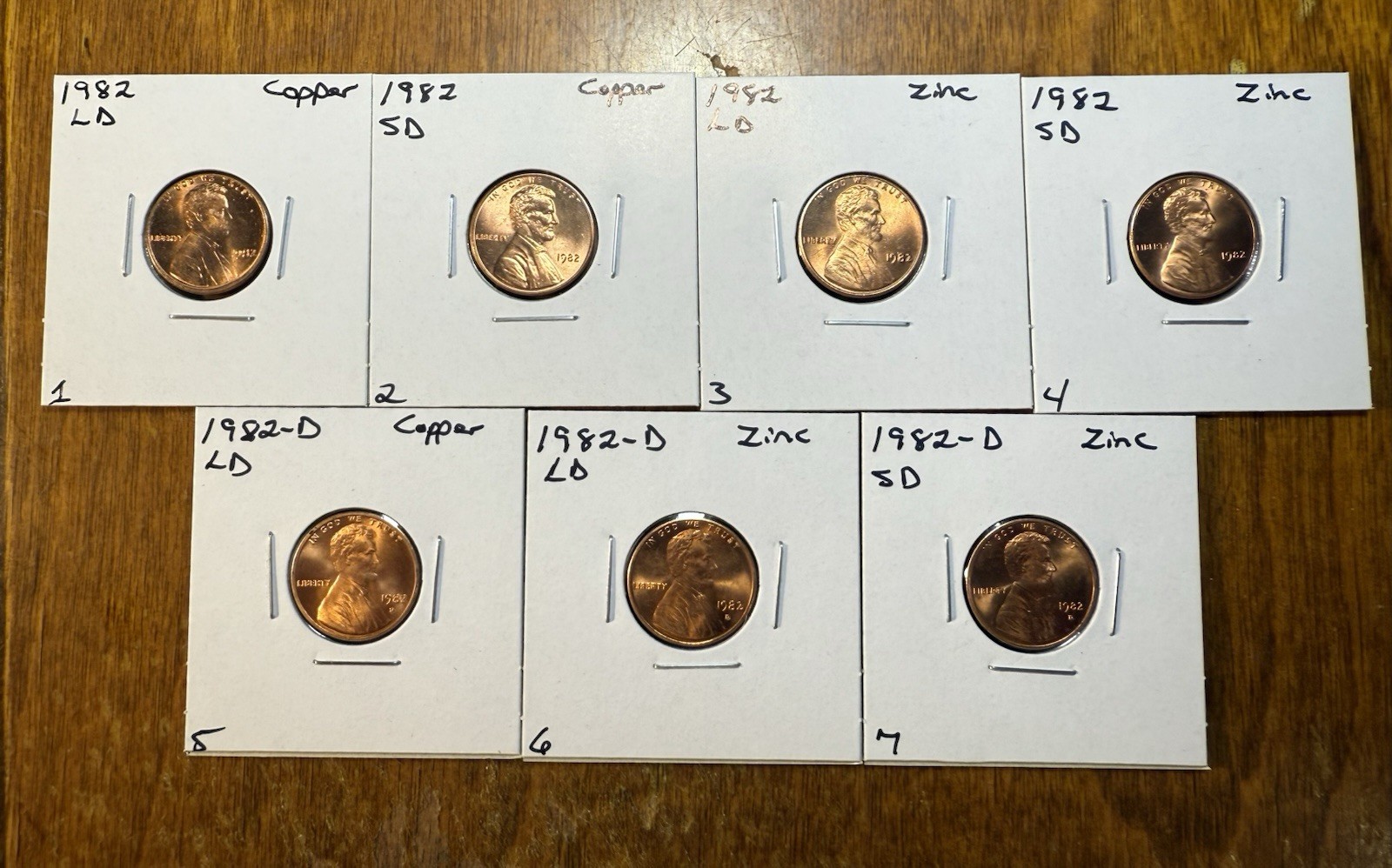 1982 P & D Lincoln Penny Cent Set. All 7 Varieties, UNC! Only A Few Available..