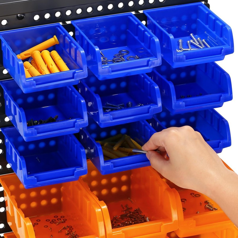 30-Bin Wall Mounted Storage Bins Kit, Tool Organizer Rack, Garage Hardware Or...