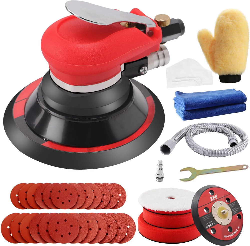 Random Orbital Sander 5" & 6" Pneumatic Palm Sander with Extra 5" Backing Plate,
