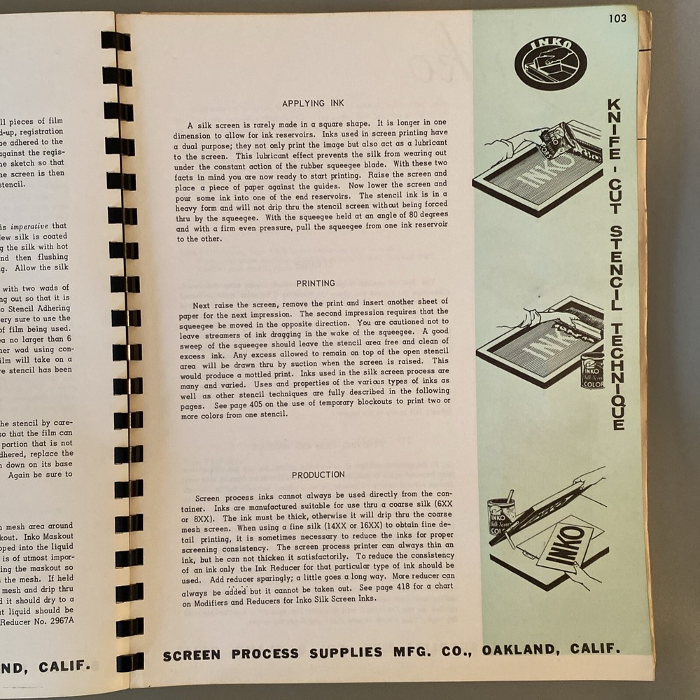 Inko Screen Process Supplies Methods Techniques Silk Oakland California 1964