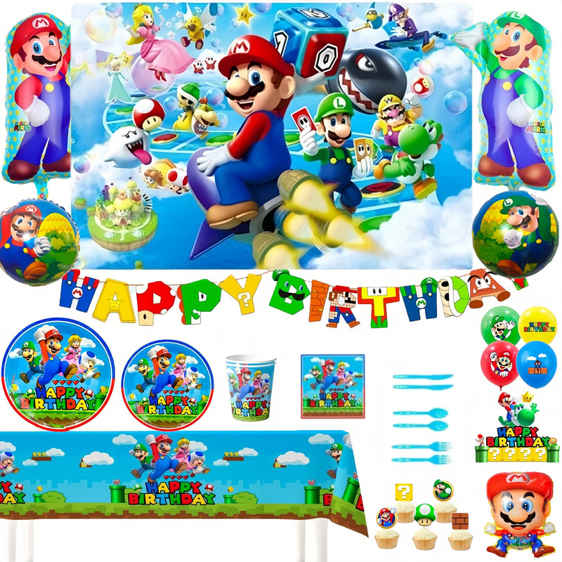 Super Mario Party Decoration Birthday Supplies Balloons Plates
