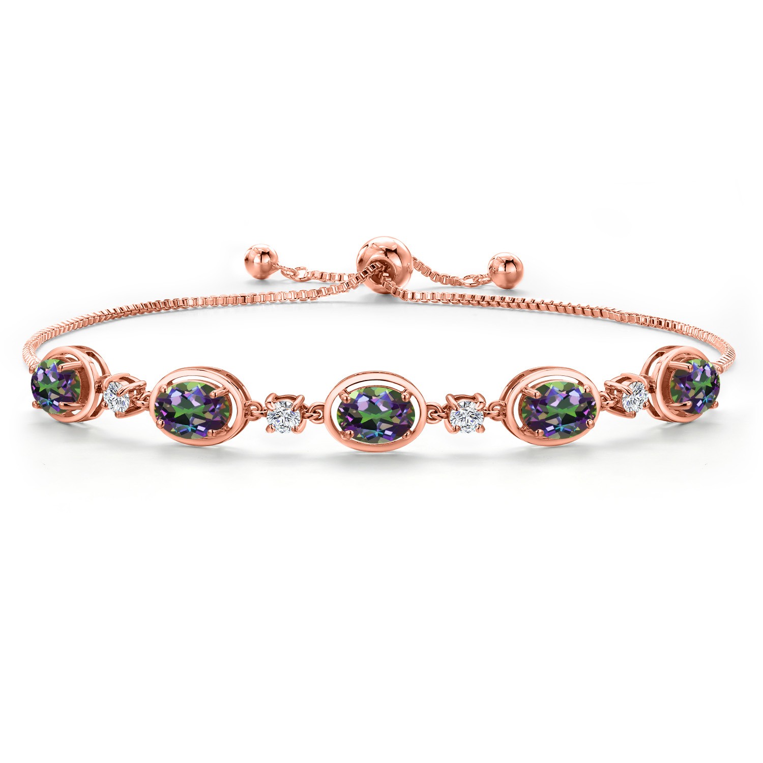 18K Rose Gold Plated Silver Green Mystic Topaz Bracelet For Women | 5.00 Cttw |