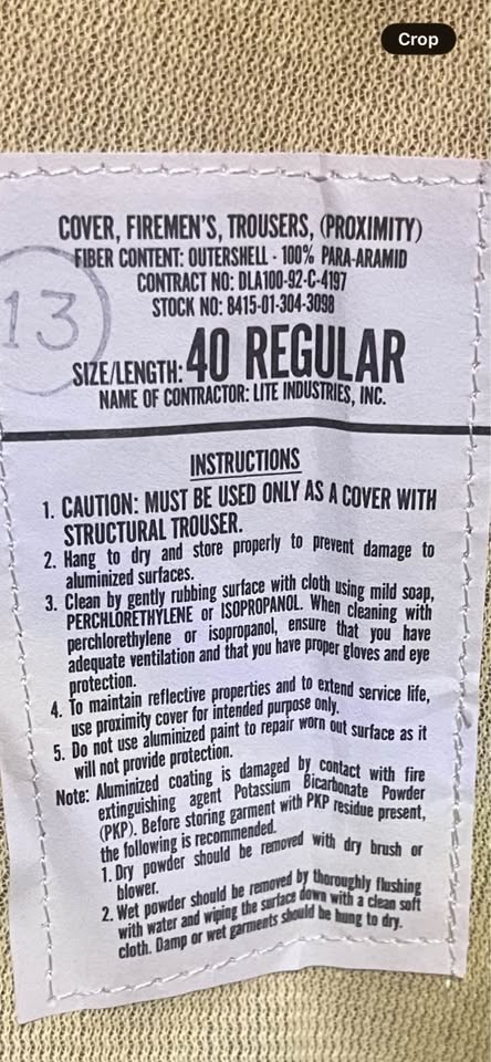 Firemen's Aluminized Proximity Trousers Medium 40 Regular