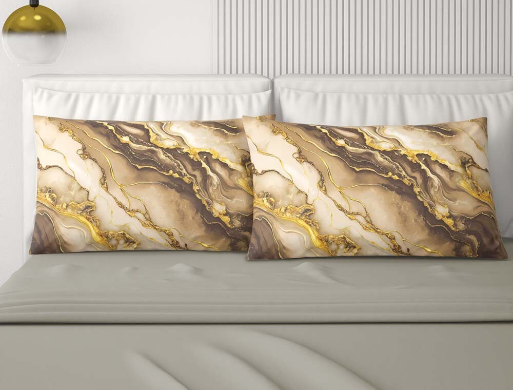 Cotton Double Bed Sheet Set 4 Pillowcases Envelope Closure Marble Fancy