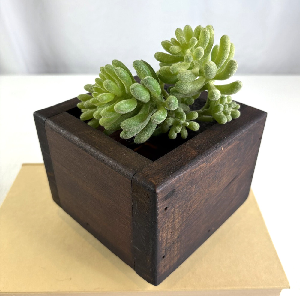 MCM Small Square Brown Wood Planter 5 x 5"