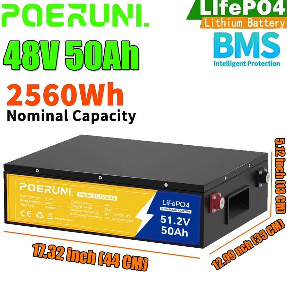 48V 50Ah LiFePO4 Lithium Battery 2560Wh Deep Cycles Built-in BMS For Golf Carts