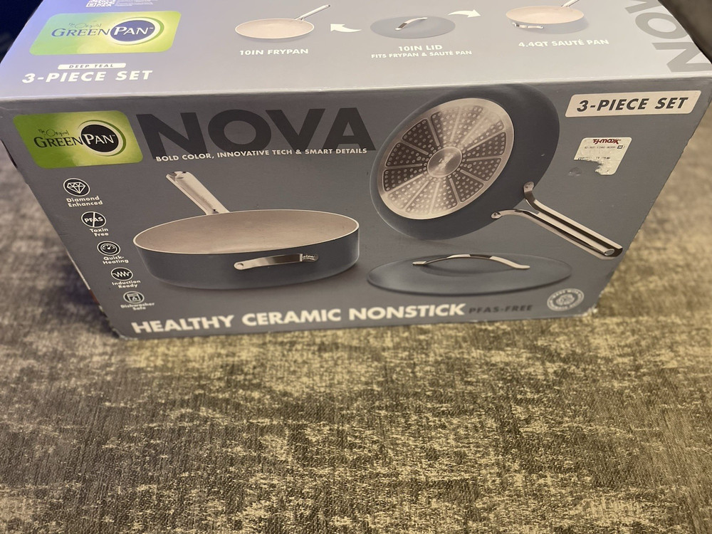 Greenpan Nova 3 Piece Cookware Set Deep Teal Nonstick Induction Safe Easy Clean