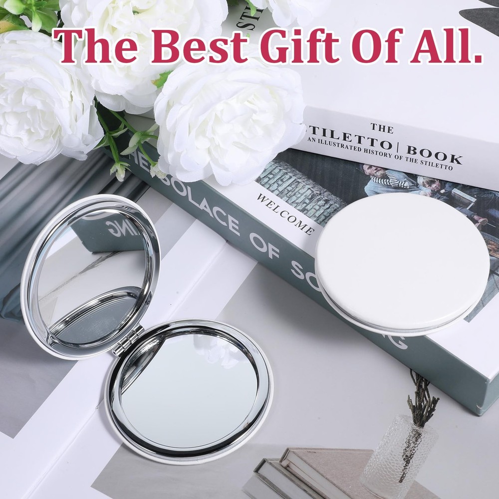 Fyntave 2 Pcs Small Compact Folding Pocket Mirror Round Double Sided White