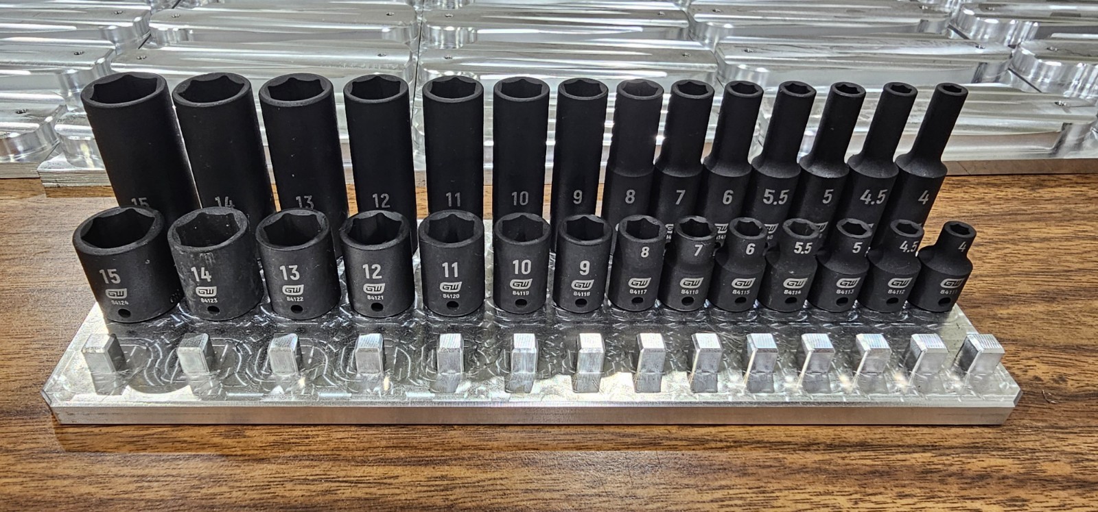 1/4" - 3 Row Billet Aluminum Socket Organizer - Tool Box Billet