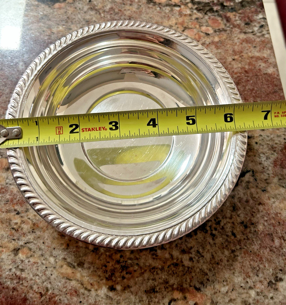Silver Plated FB Rogers Co Bowl Serving Small Rope Edge Vtg 6.25 Inch Diameter