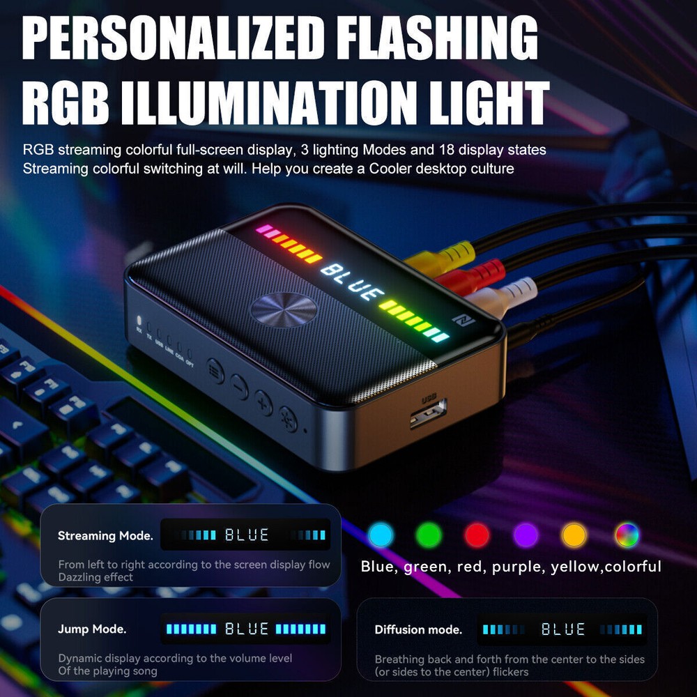 Bluetooth 5.3 Receiver Transmitter Wireless 3.5mm AUX NFC to 2 RCA Audio Adapter