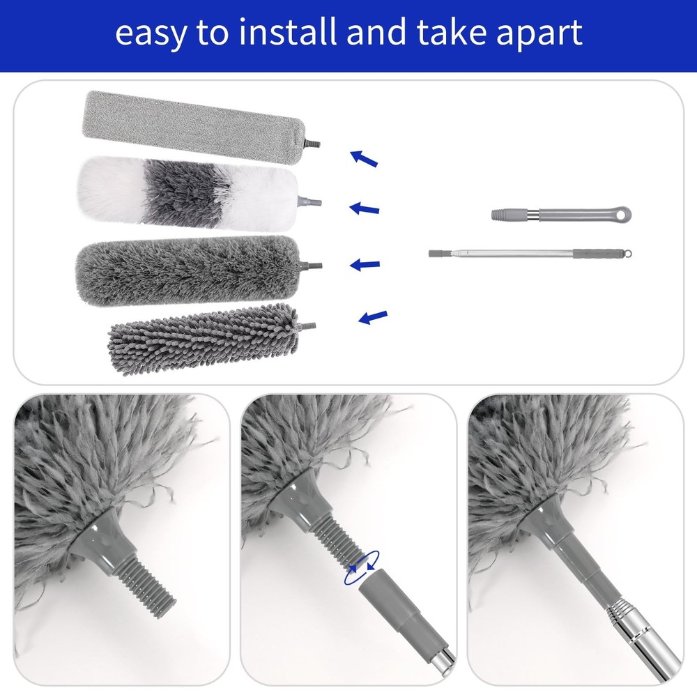 PHABLUS 10 PCS Dusters for Cleaning, Microfiber Duster with Extension Pole Up...