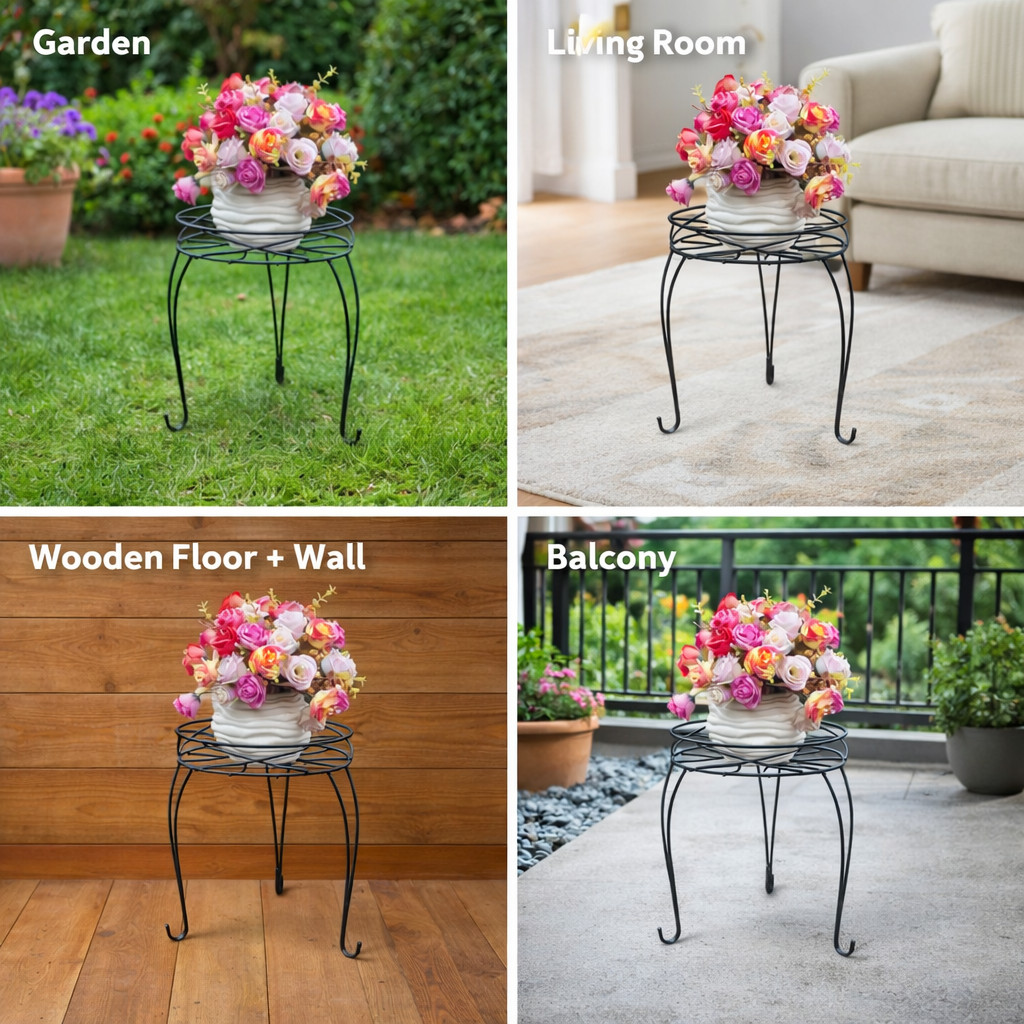 13" Round Metal Plant Stand Black Indoor Outdoor Flower Pot Holder 20lb Capacity