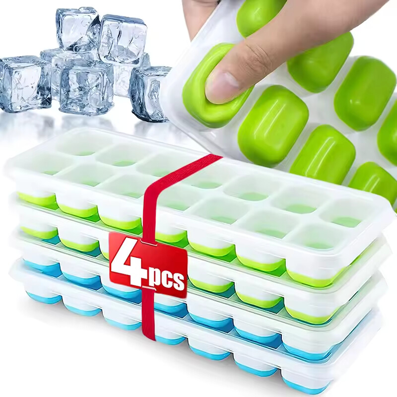 Ice Cube Tray with Lid, 4 Pack Durable Stackable Ice Cube Trays for Freezer with