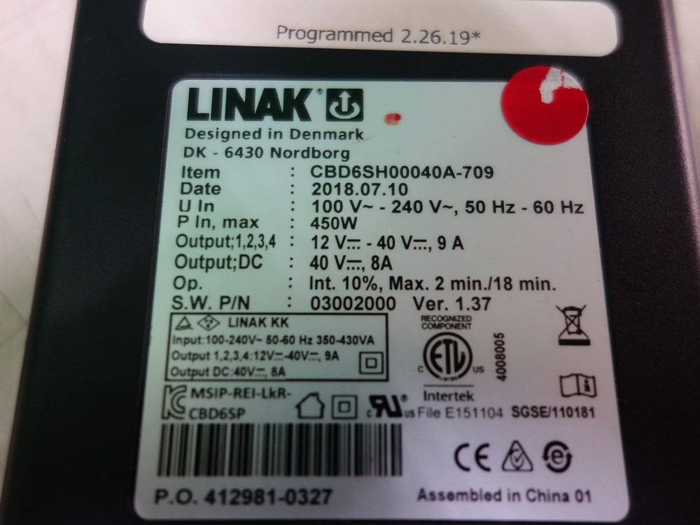 Linak CBD6SH00040A-709 Control Box For Linear Actuator Systems w/ DPG1C Panel
