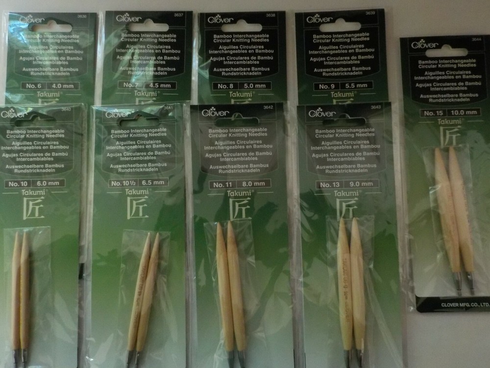 Clover Bamboo - Interchangeable  Knitting Needles -FREE SHIP - Sizes  6  10  15