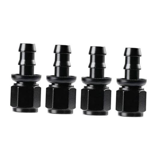 Push Lock Hose Fitting End Black 4PCS 6AN Straight