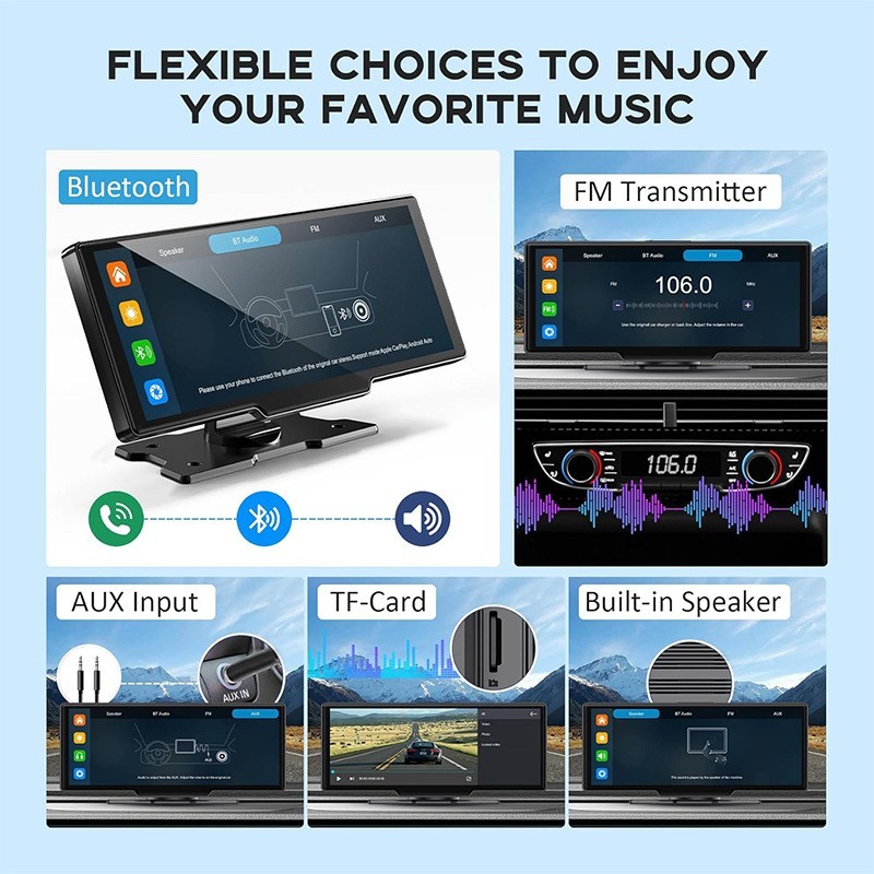 10.3" 4K Dash Car Receiver CarPlay Android GPS Nav Touchscreen Backup Camera