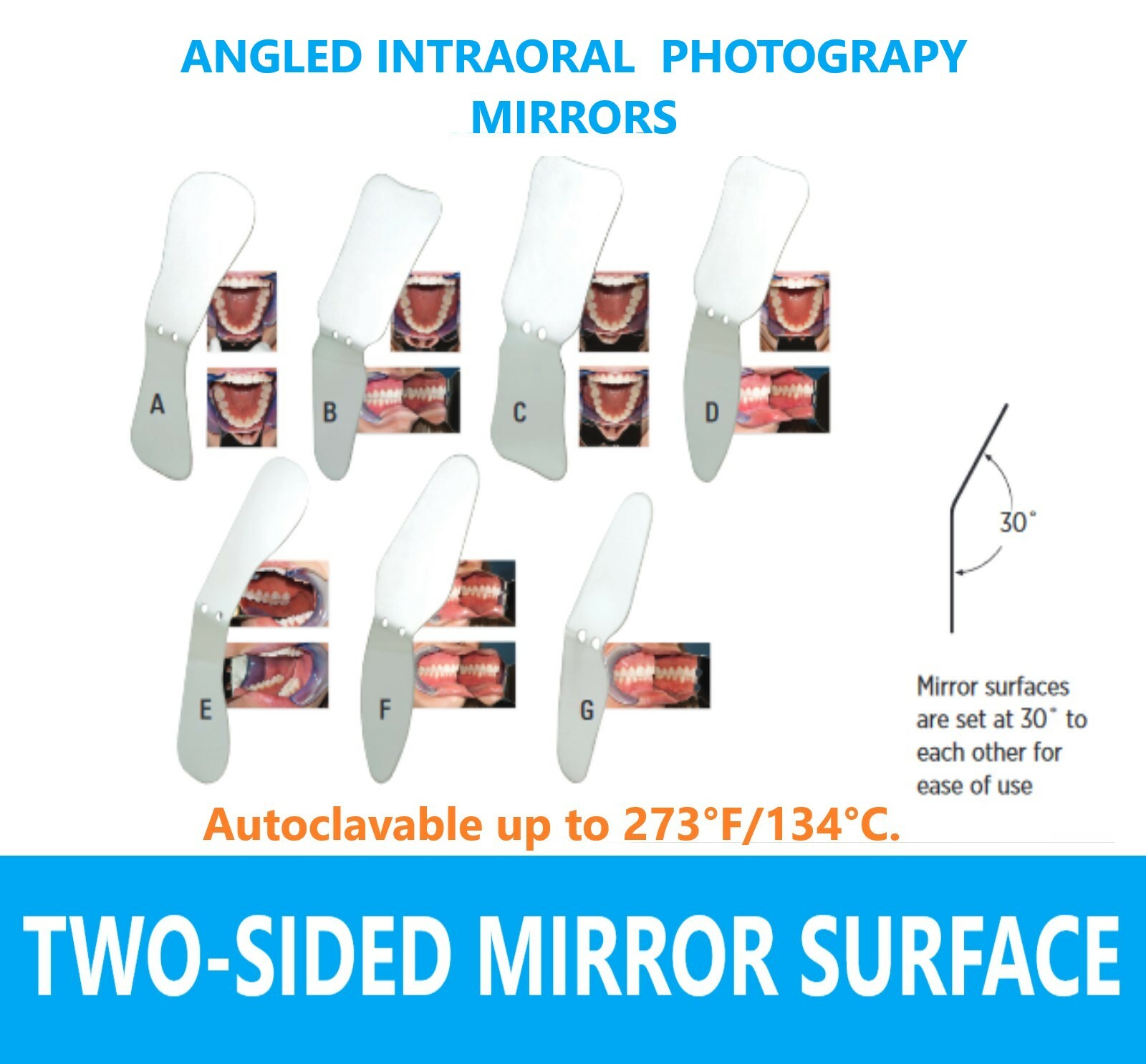 Dental Ortho Intraoral Angeled Photo Mirror Occlusal Buccal & Lingual Two Sided