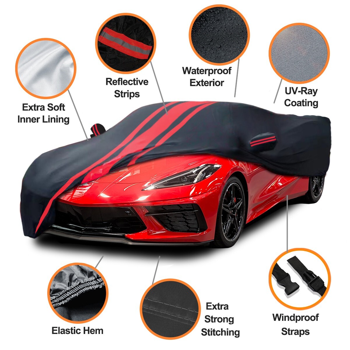 Outdoor Car Cover Custom Fit 2020-2024 Chevy Corvette C8 All-Weather 6 Layers