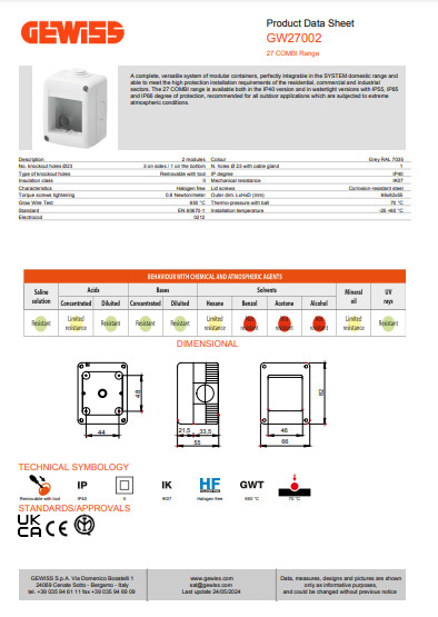 OUTLET WALL BOX GEWISS GW27002